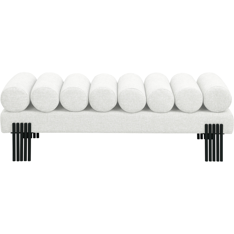 Maklaine Modern / Contemporary Cream Linen Textured Fabric Bench
