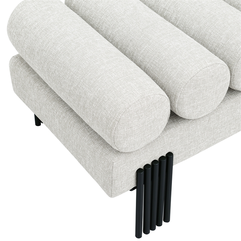 Maklaine Modern / Contemporary Cream Linen Textured Fabric Bench