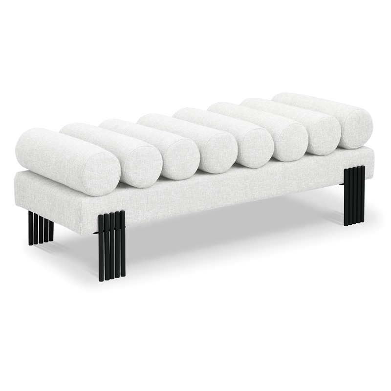 Maklaine Modern / Contemporary Cream Linen Textured Fabric Bench