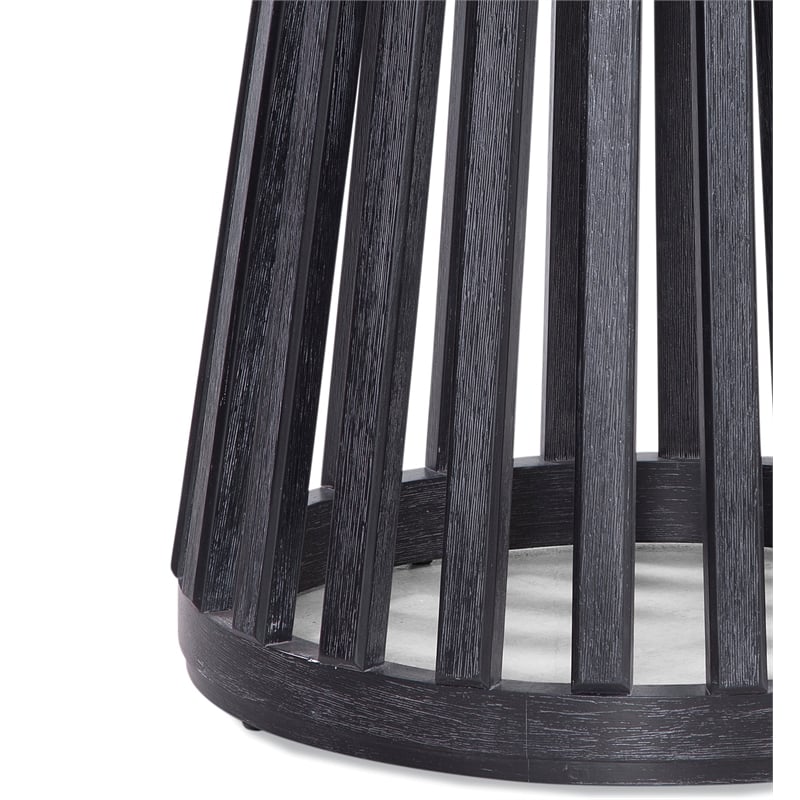 Maklaine Round Contemporary Glass and Wood Dining Table in Black