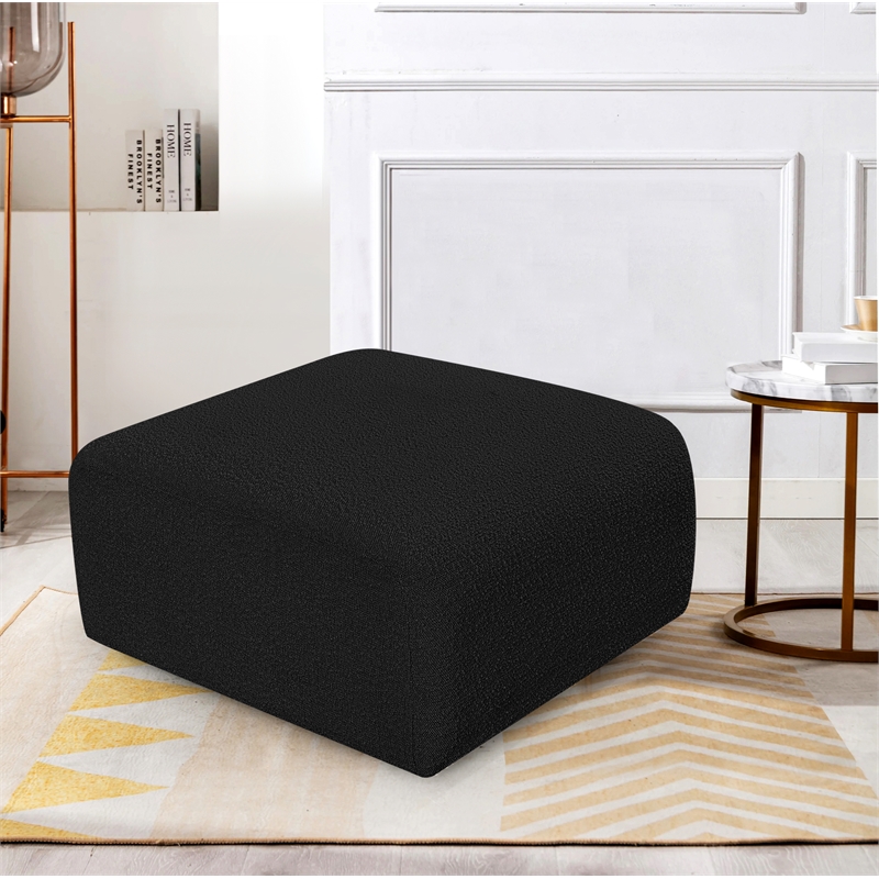 Maklaine Modern / Contemporary Rich Black Boucle Fabric Ottoman