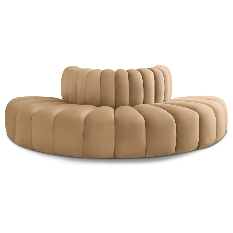 Maklaine Modern / Contemporary Camel Velvet Modular Sectional