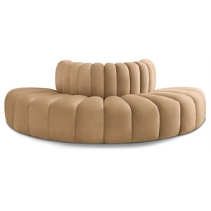 Maklaine Modern / Contemporary Camel Velvet Modular Sectional
