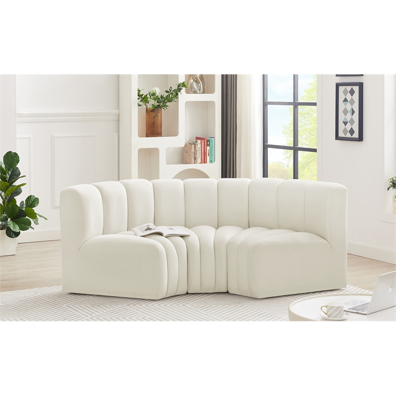 Maklaine Modern / Contemporary Cream Velvet Modular Sectional