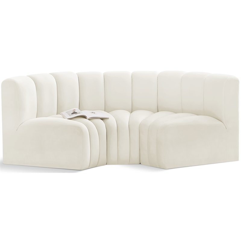 Maklaine Modern / Contemporary Cream Velvet Modular Sectional