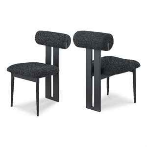 Maklaine Contemporary Black Boucle Fabric Dining Chair (Set of 2)