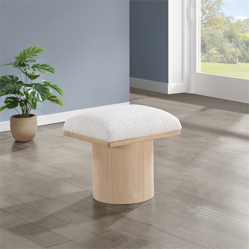 Maklaine Modern / Contemporary Cream Boucle Fabric Bench/Stool