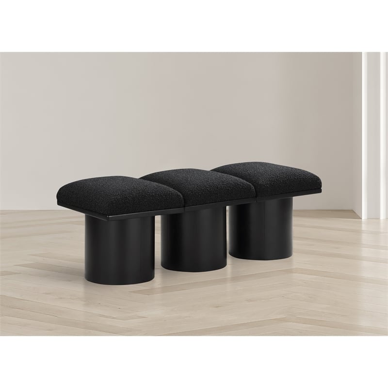 Maklaine Modern / Contemporary Rich Black Boucle Fabric Bench