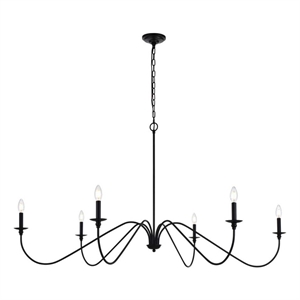 Maklaine 60&quot 6-Light Transitional Metal Chandelier in Matte Black