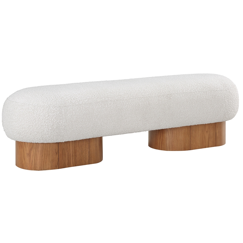 Maklaine Modern / Contemporary Luxurious Cream Boucle Fabric Bench