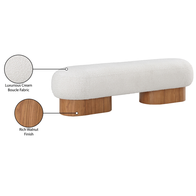Maklaine Modern / Contemporary Luxurious Cream Boucle Fabric Bench