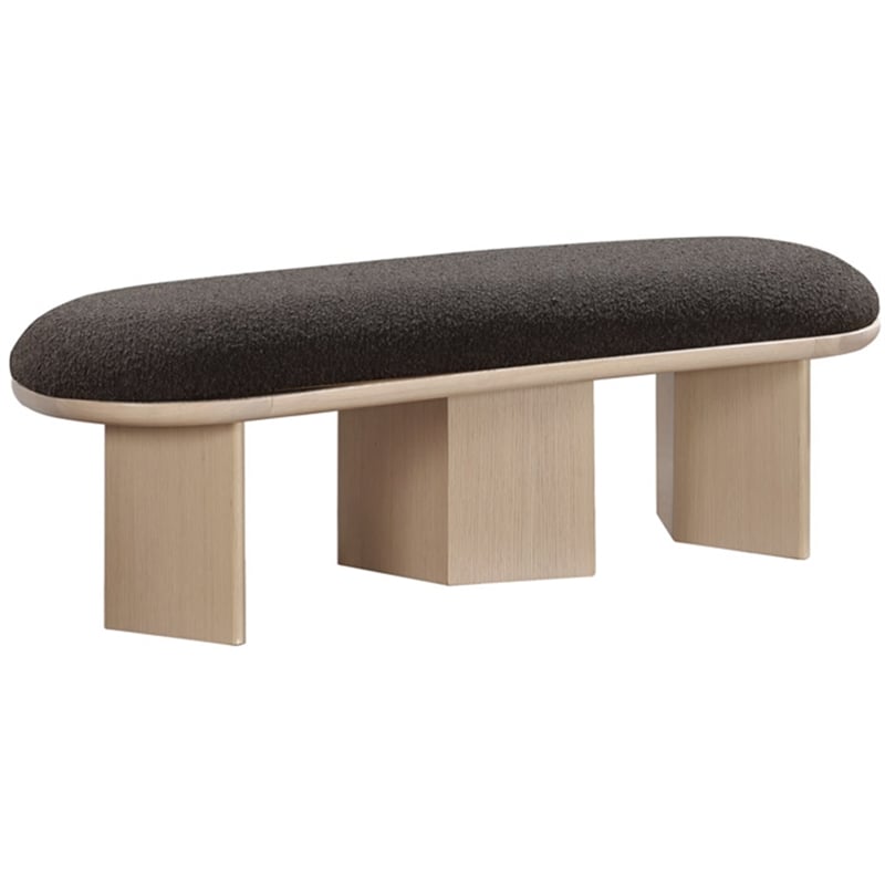 Maklaine Modern / Contemporary Luxurious Brown Boucle Fabric Bench
