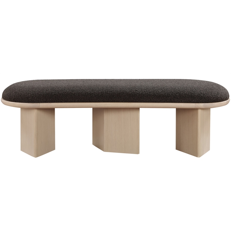 Maklaine Modern / Contemporary Luxurious Brown Boucle Fabric Bench