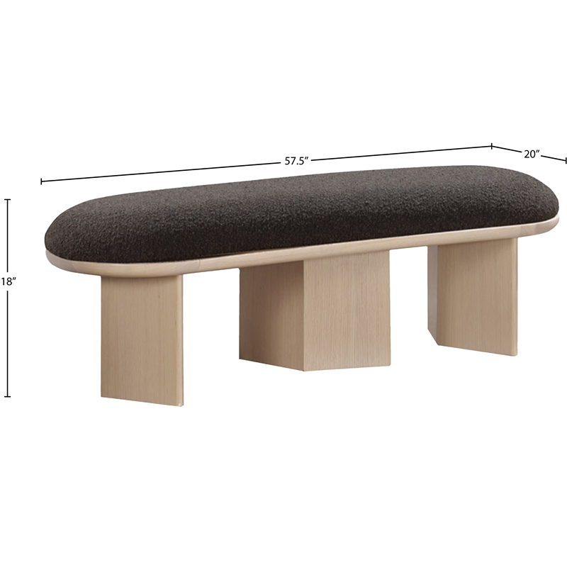 Maklaine Modern / Contemporary Luxurious Brown Boucle Fabric Bench