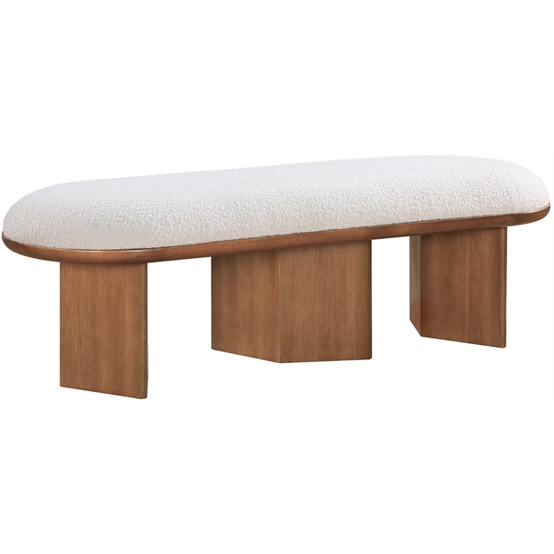 Maklaine Modern / Contemporary Luxurious Cream Boucle Fabric Bench