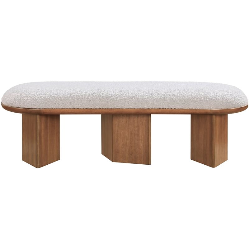 Maklaine Modern / Contemporary Luxurious Cream Boucle Fabric Bench