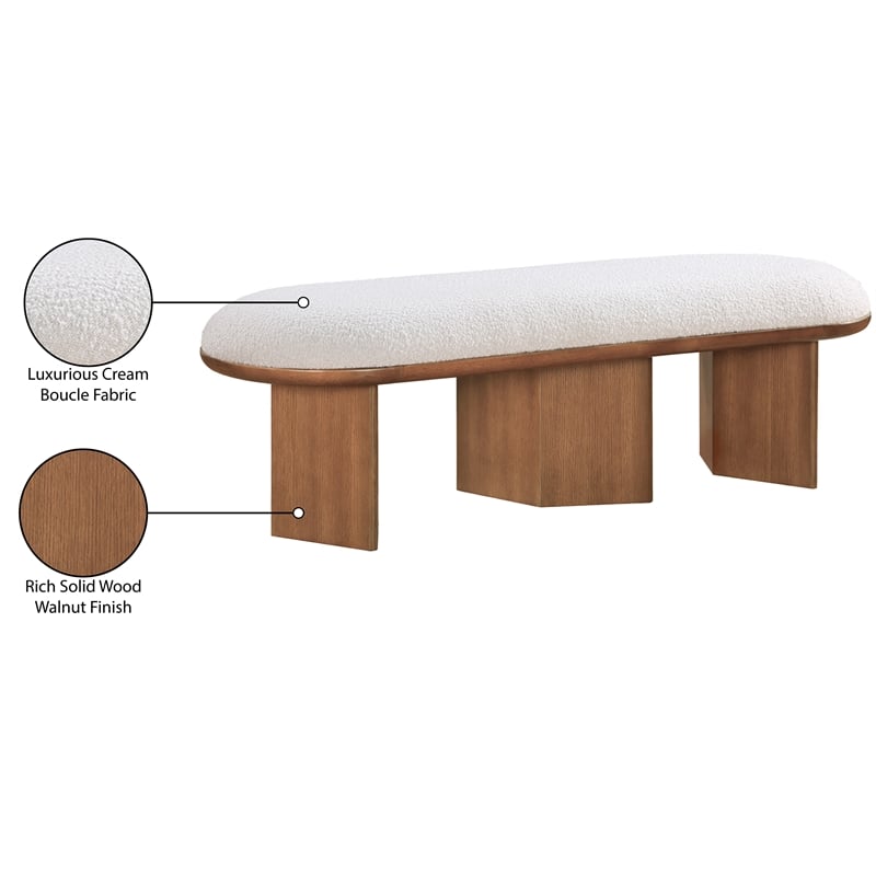 Maklaine Modern / Contemporary Luxurious Cream Boucle Fabric Bench
