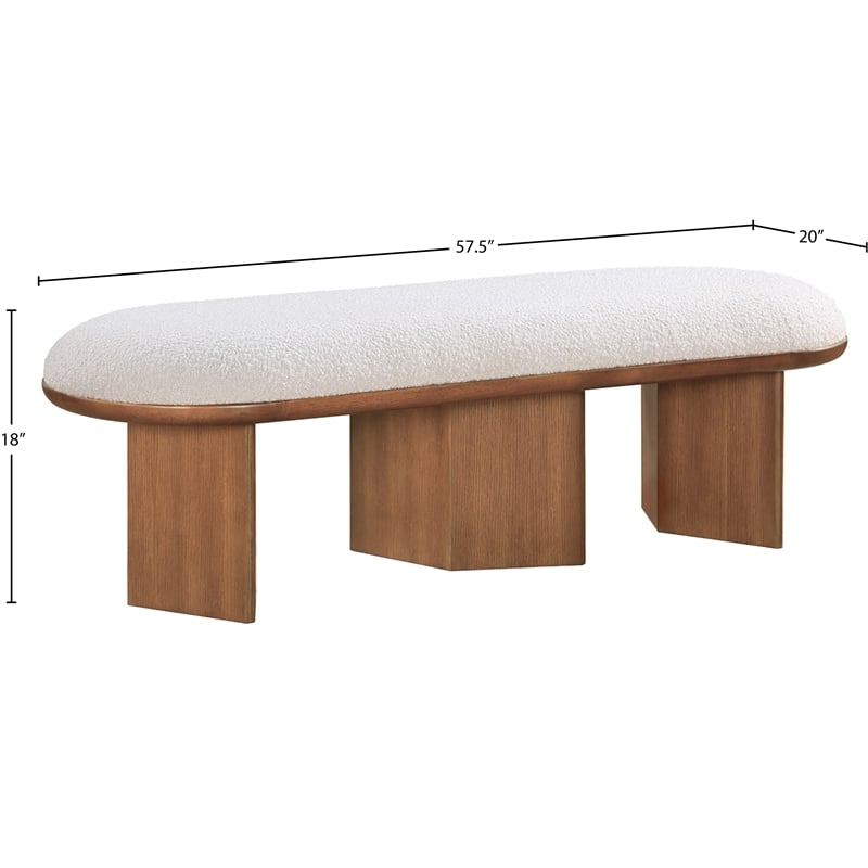 Maklaine Modern / Contemporary Luxurious Cream Boucle Fabric Bench