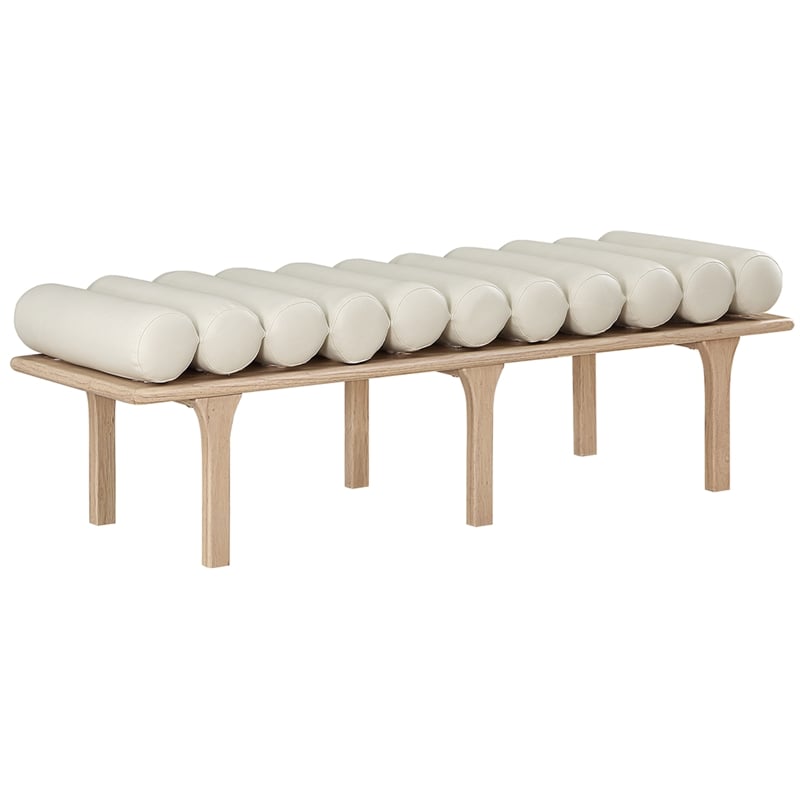 Maklaine Modern / Contemporary Cream Vegan Faux Leather Bench