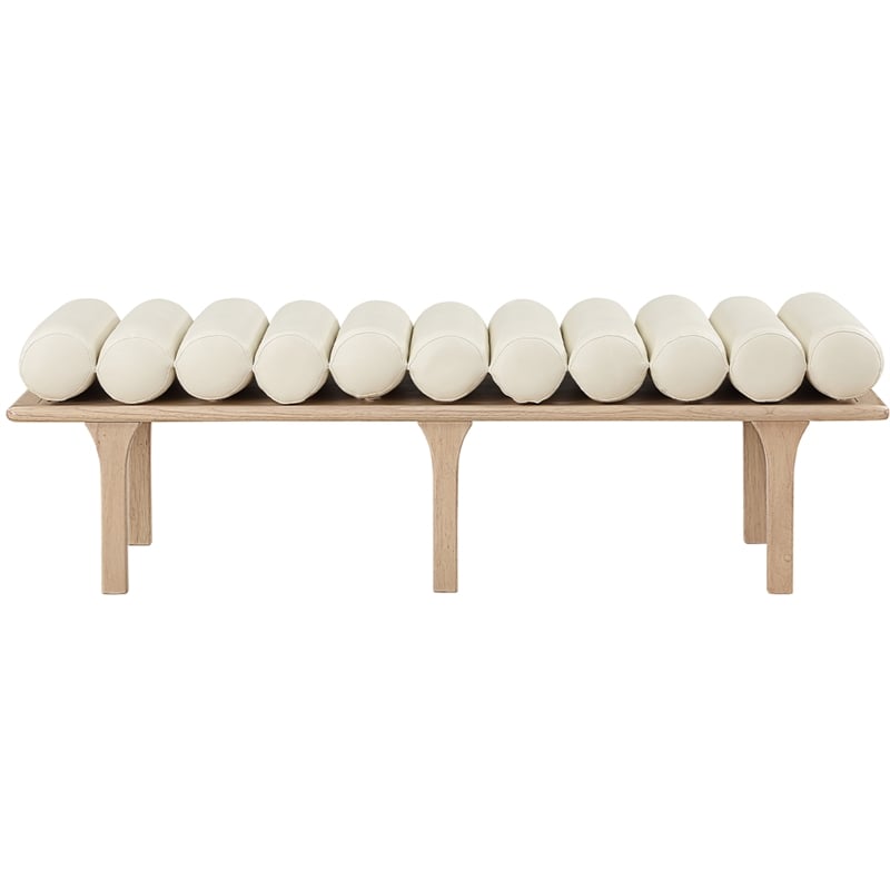 Maklaine Modern / Contemporary Cream Vegan Faux Leather Bench
