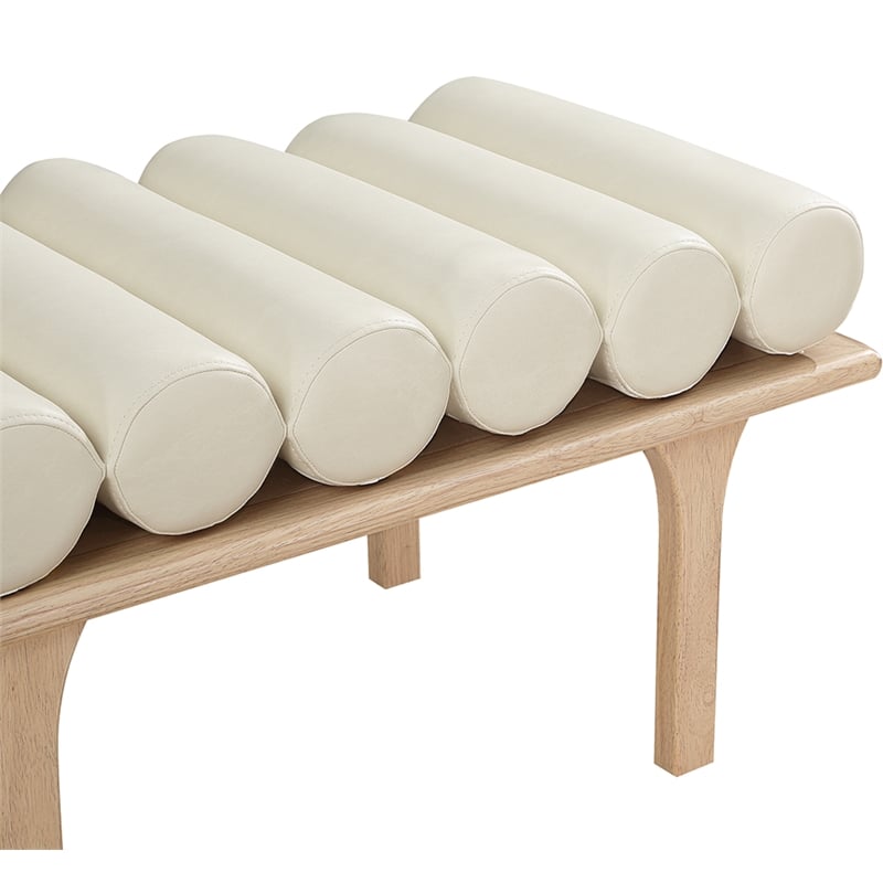 Maklaine Modern / Contemporary Cream Vegan Faux Leather Bench