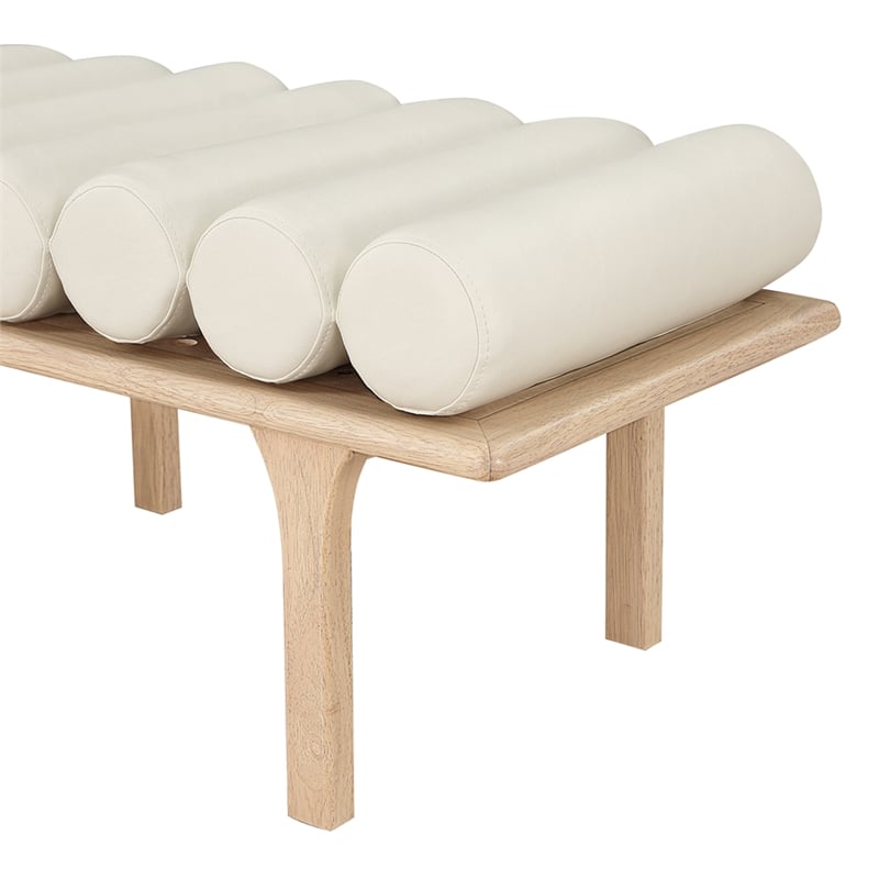 Maklaine Modern / Contemporary Cream Vegan Faux Leather Bench