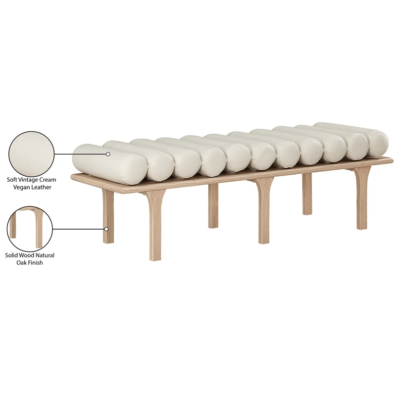 Maklaine Modern / Contemporary Cream Vegan Faux Leather Bench