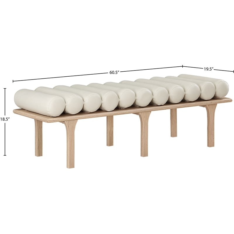 Maklaine Modern / Contemporary Cream Vegan Faux Leather Bench