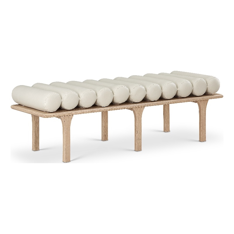 Maklaine Modern / Contemporary Cream Vegan Faux Leather Bench