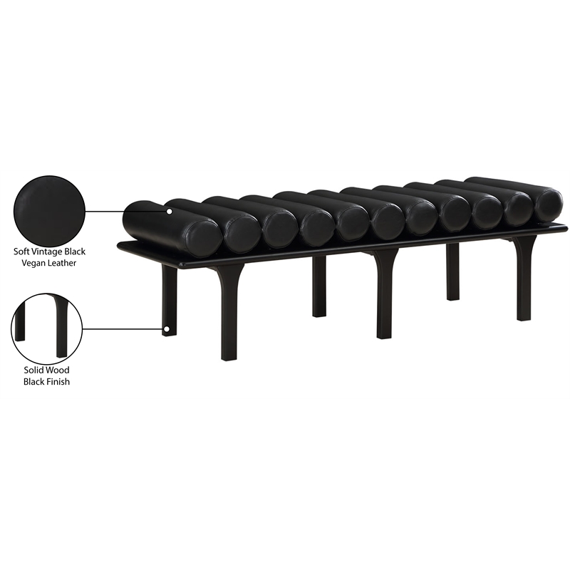 Maklaine Modern / Contemporary Black Vegan Faux Leather Bench