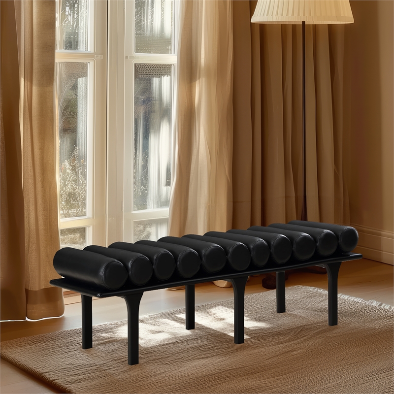 Maklaine Modern / Contemporary Black Vegan Faux Leather Bench