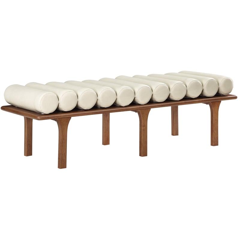 Maklaine Modern / Contemporary Cream Vegan Faux Leather Bench