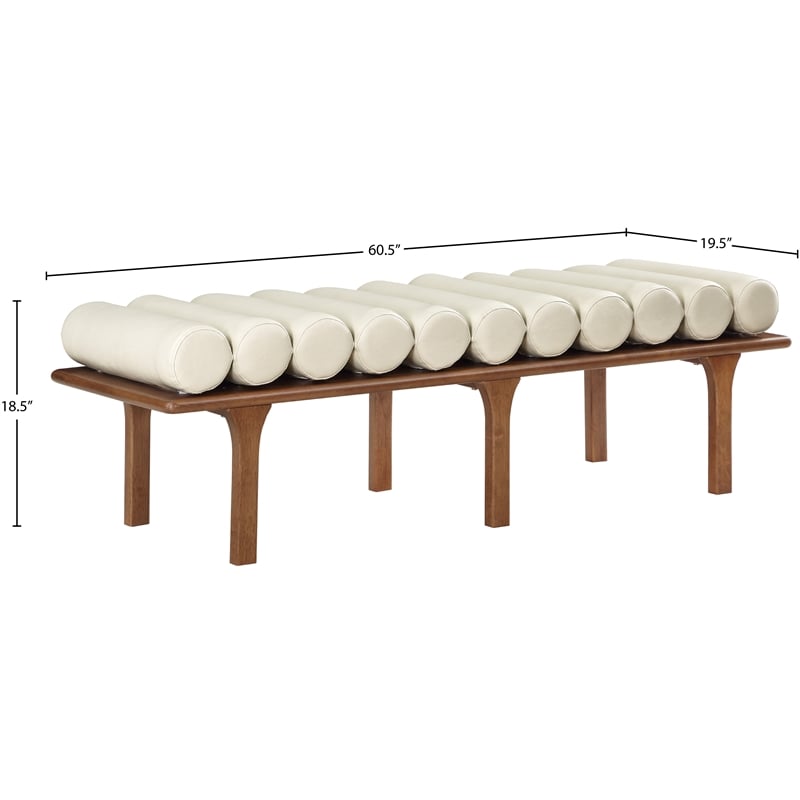 Maklaine Modern / Contemporary Cream Vegan Faux Leather Bench