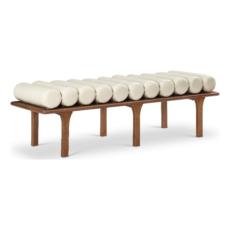 Maklaine Modern / Contemporary Cream Vegan Faux Leather Bench
