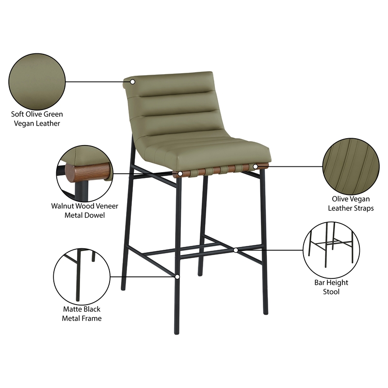 Maklaine Contemporary Olive Green Vegan Faux Leather Bar Stool