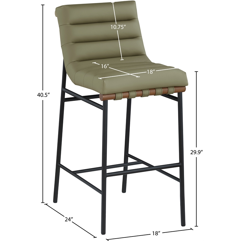 Maklaine Contemporary Olive Green Vegan Faux Leather Bar Stool
