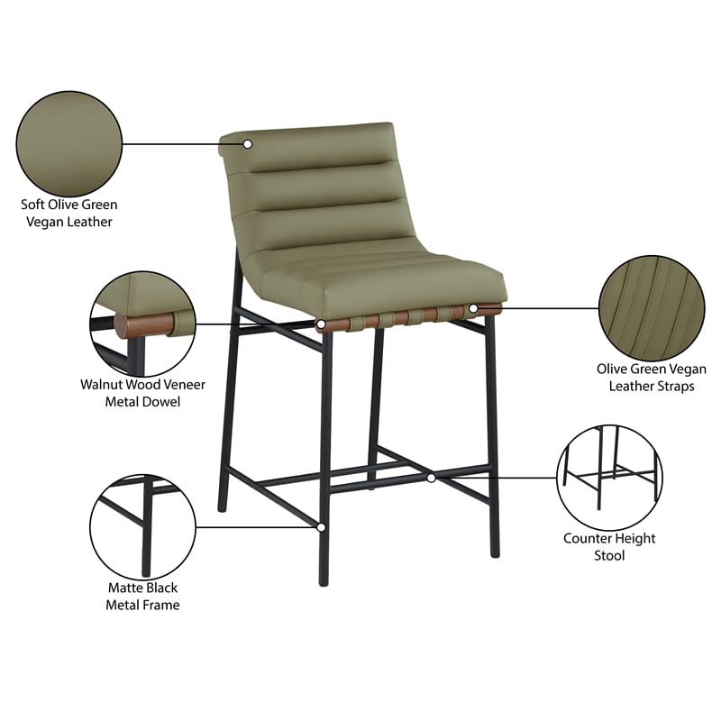 Maklaine Contemporary Green Vegan Faux Leather Counter Stool