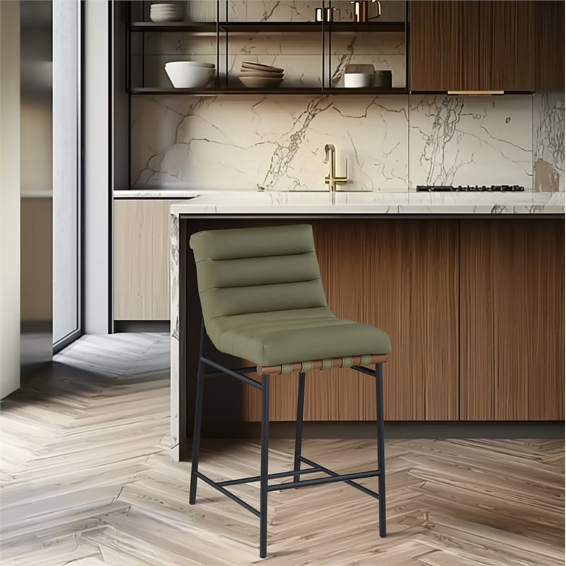Maklaine Contemporary Green Vegan Faux Leather Counter Stool