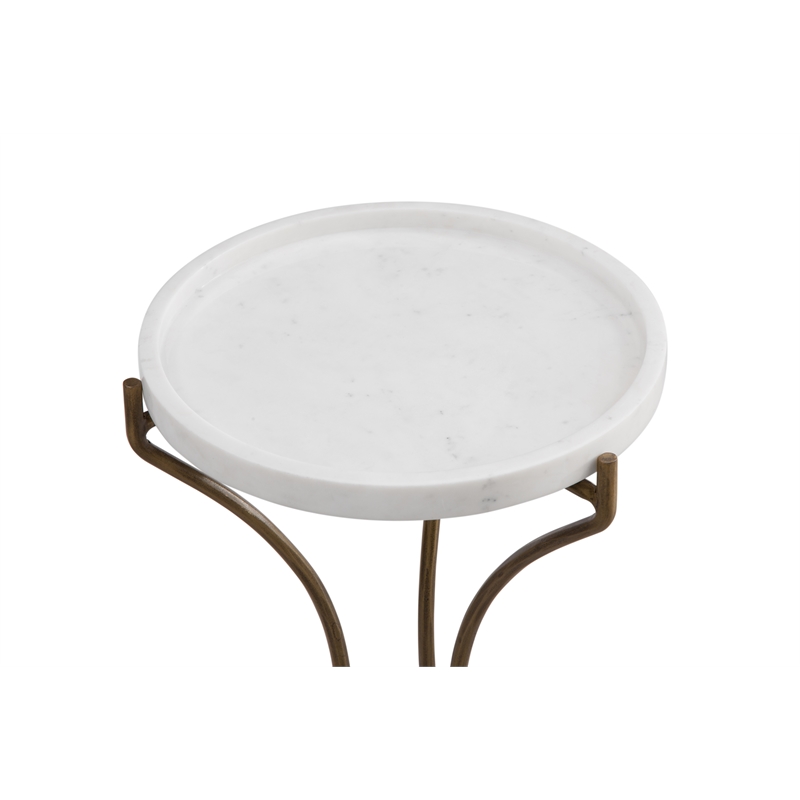 Maklaine Accent Table in Brushed Gold Base with White Marble Top