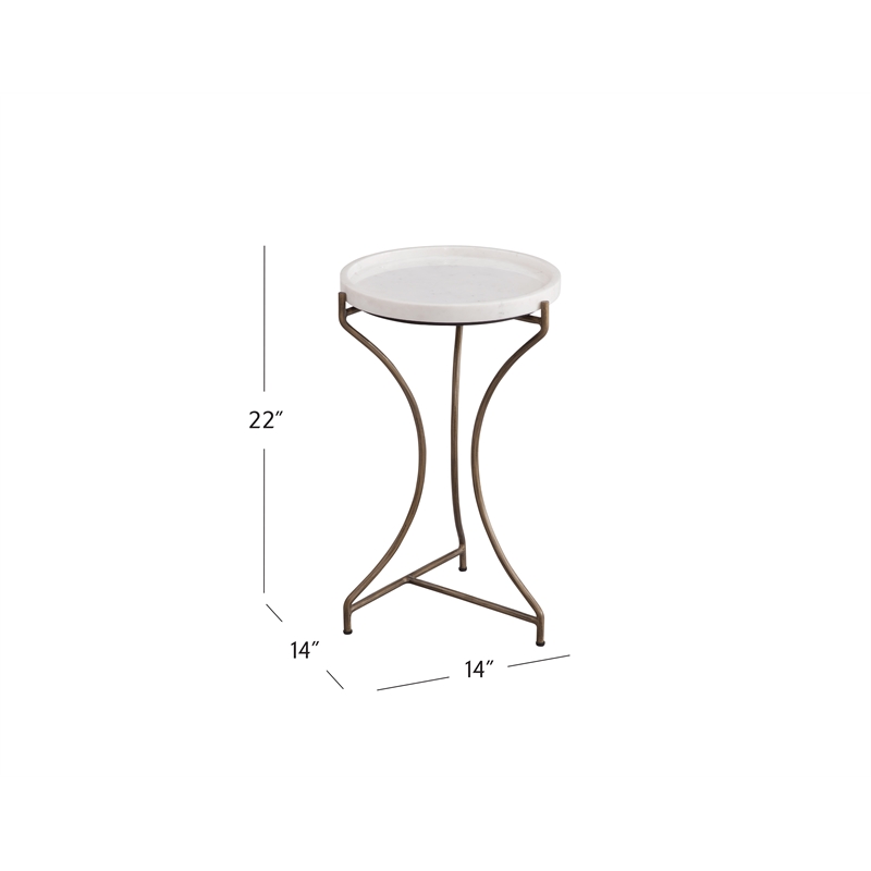 Maklaine Accent Table in Brushed Gold Base with White Marble Top
