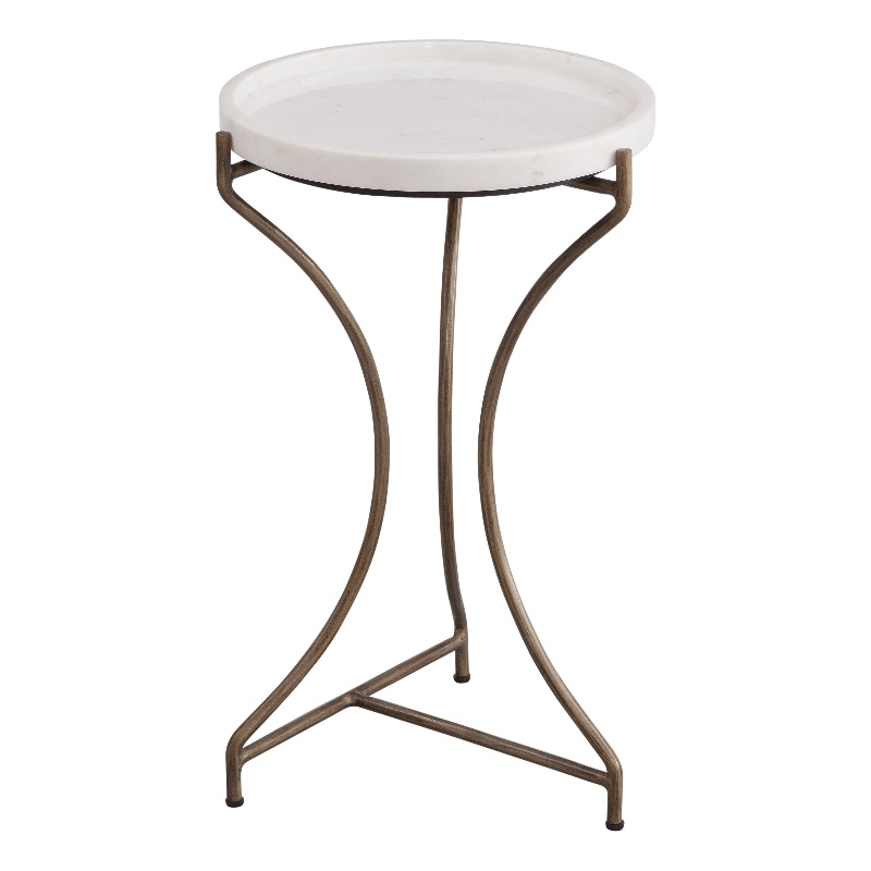 Maklaine Accent Table in Brushed Gold Base with White Marble Top