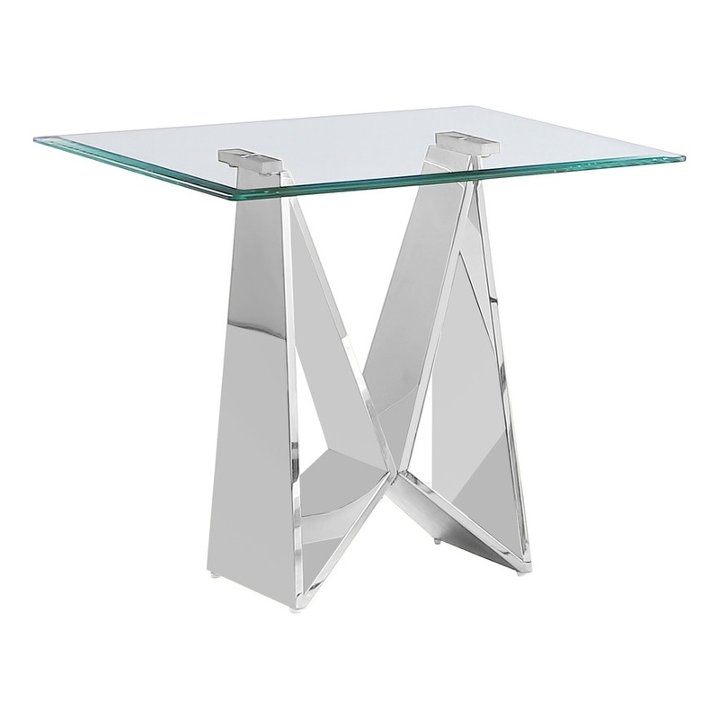 Maklaine Stainless Steel & Tempered Glass End Table in Clear