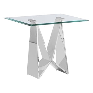 Maklaine Stainless Steel & Tempered Glass End Table in Clear