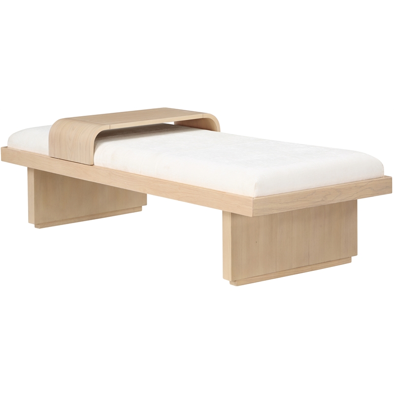 Maklaine Mid-Century Soft Cream Finish Chenille Fabric Bench
