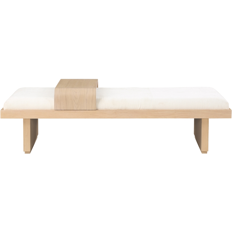 Maklaine Mid-Century Soft Cream Finish Chenille Fabric Bench
