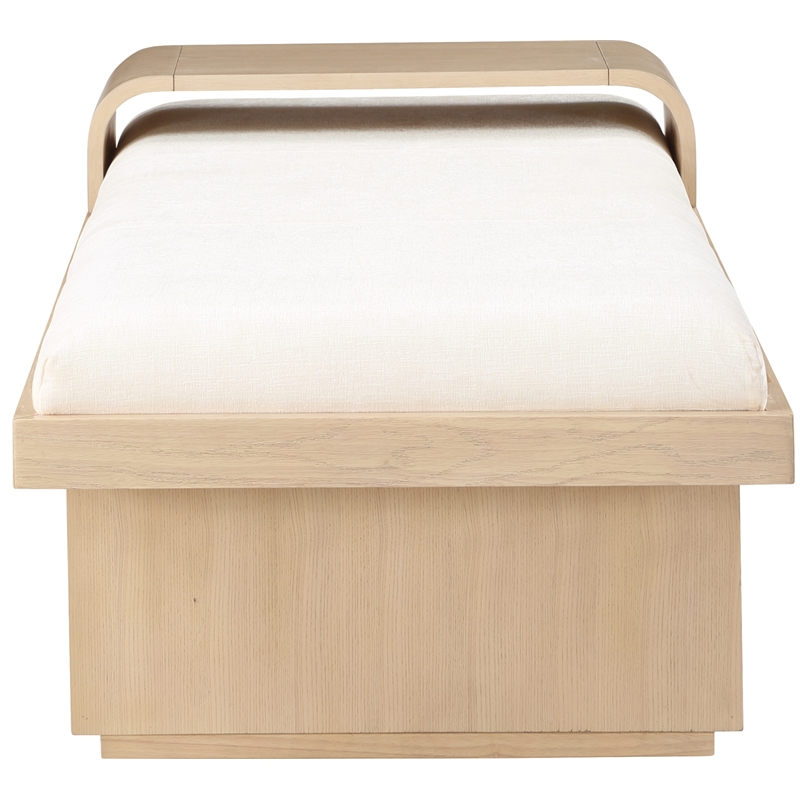 Maklaine Mid-Century Soft Cream Finish Chenille Fabric Bench