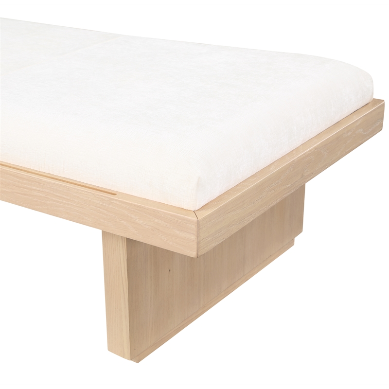 Maklaine Mid-Century Soft Cream Finish Chenille Fabric Bench