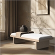 Maklaine Mid-Century Soft Cream Finish Chenille Fabric Bench