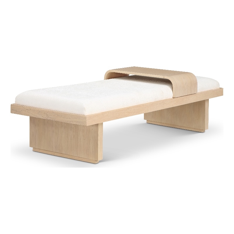 Maklaine Mid-Century Soft Cream Finish Chenille Fabric Bench