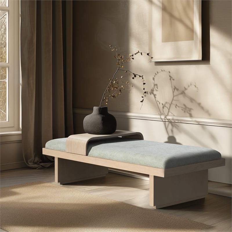 Maklaine Mid-Century Mint Green Finish Chenille Fabric Bench